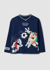 OVS Blue Long-Sleeve Pure Cotton Looney Tunes Print T-Shirt For Boys
