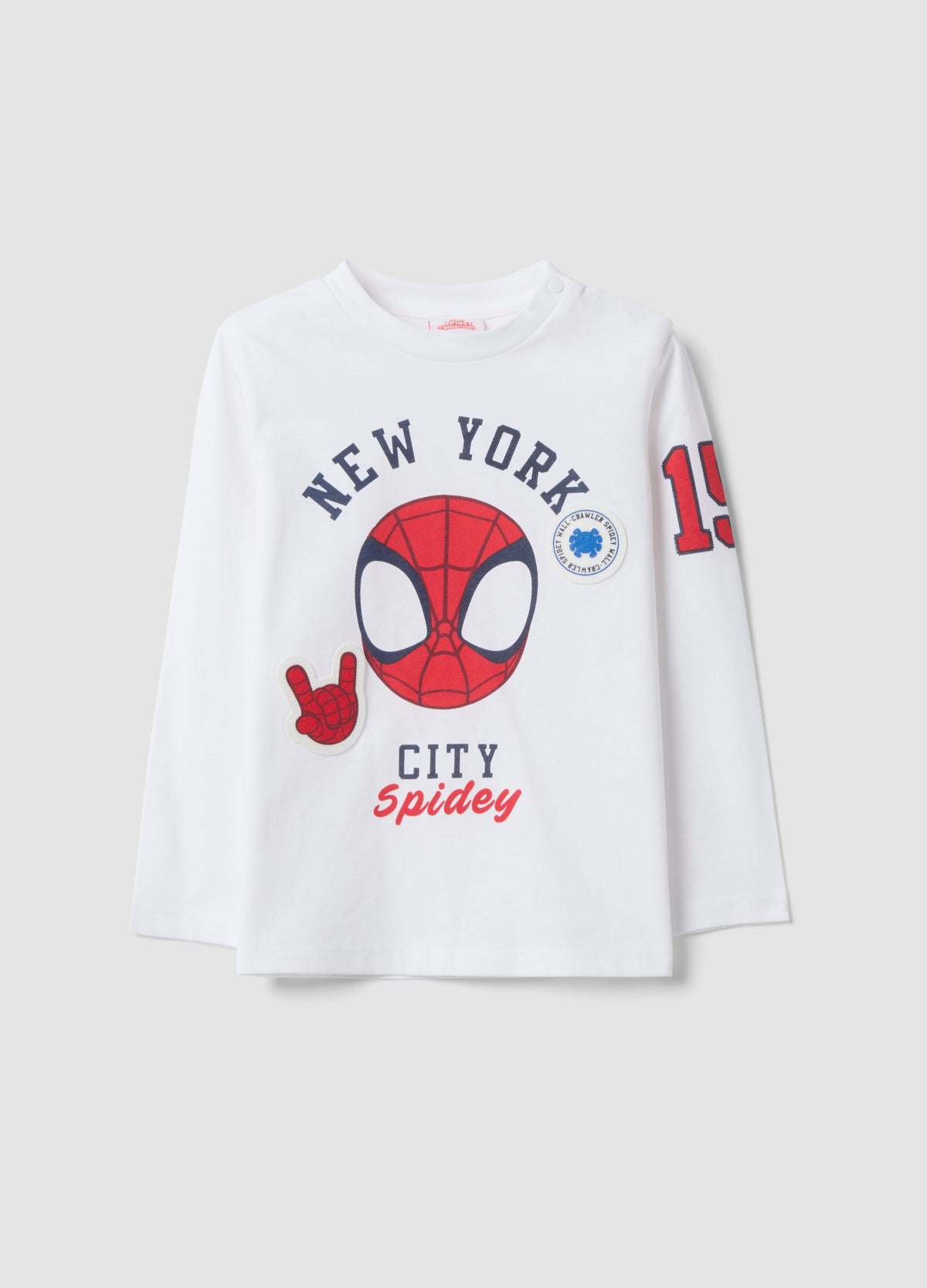OVS White Long-Sleeve Pure Cotton T-Shirt With Spidey Print For Boys