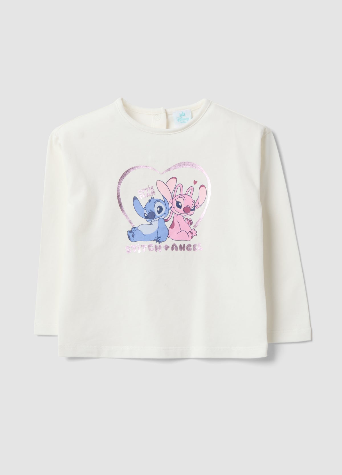 OVS White Long-Sleeve Stretch-Cotton T-Shirt With Lilo & Stitch Print