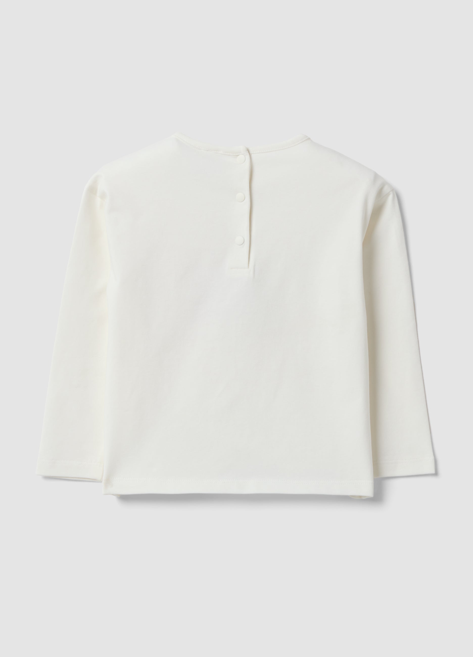 OVS White Long-Sleeve Stretch-Cotton T-Shirt With Lilo & Stitch Print