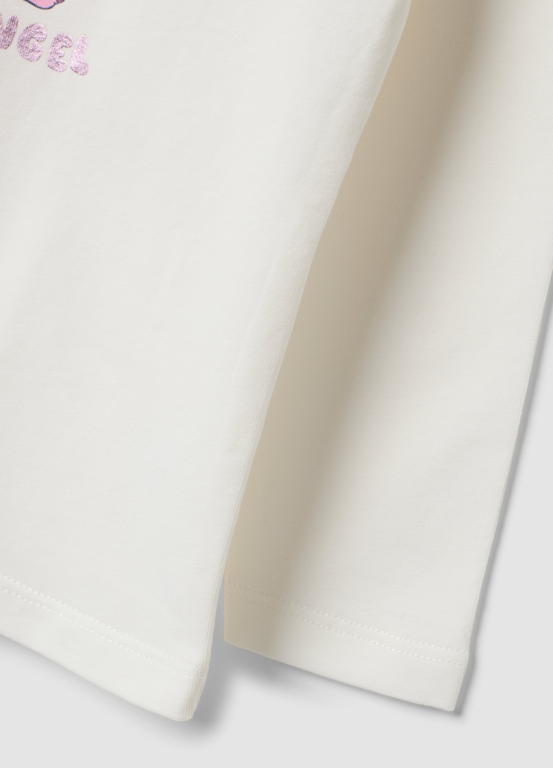 OVS White Long-Sleeve Stretch-Cotton T-Shirt With Lilo & Stitch Print