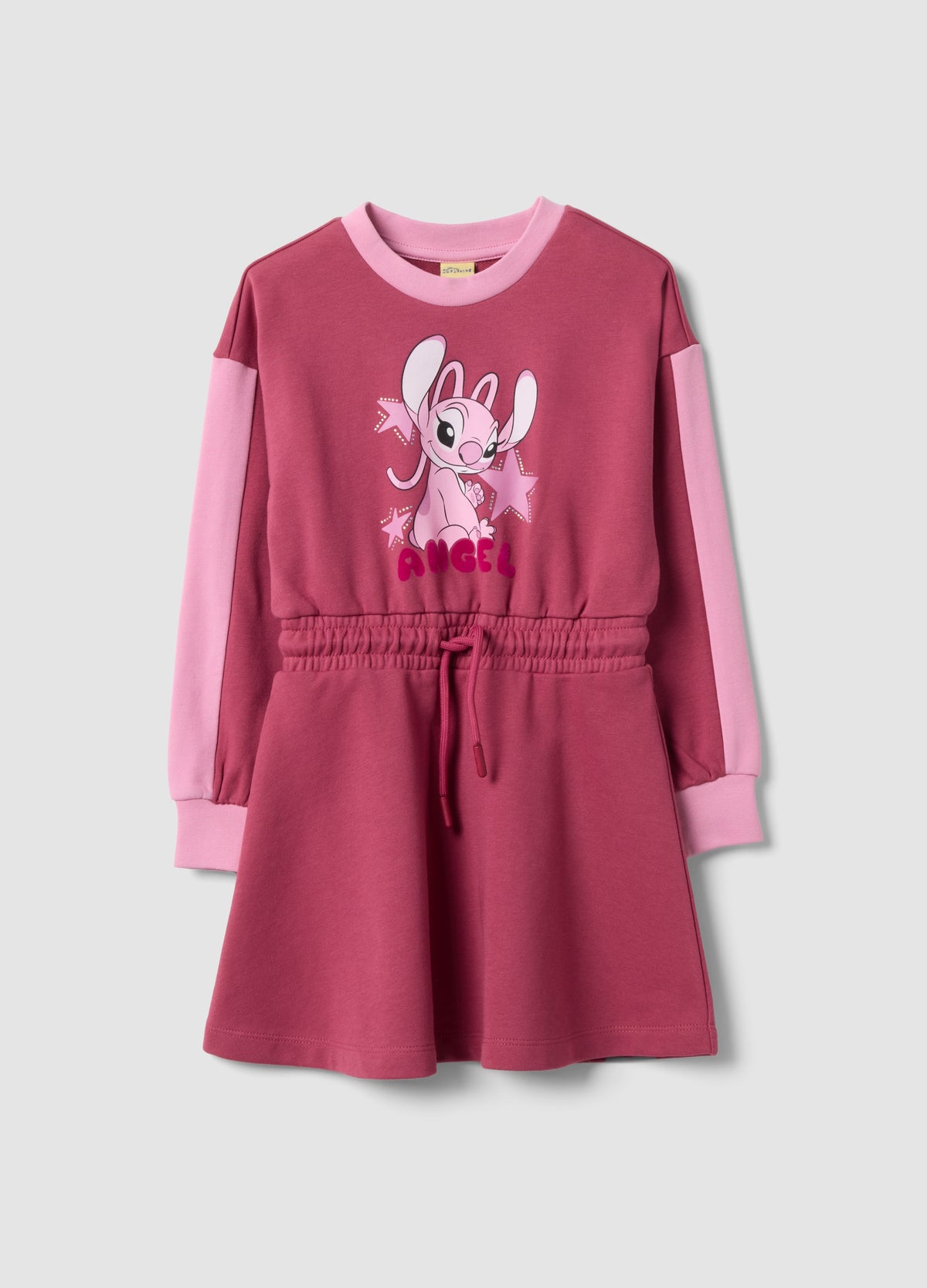 OVS Girls’ Pink Cotton-Blend Dress With Lilo & Stitch Print