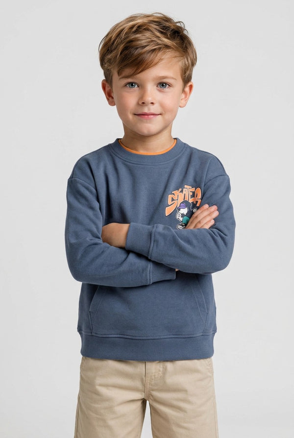 OVS Grey Oversized Pure Cotton Hoodie With Print And Kangaroo Pocket For Boys