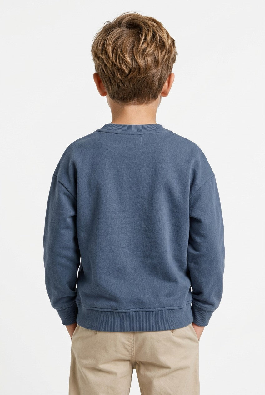 OVS Grey Oversized Pure Cotton Hoodie With Print And Kangaroo Pocket For Boys