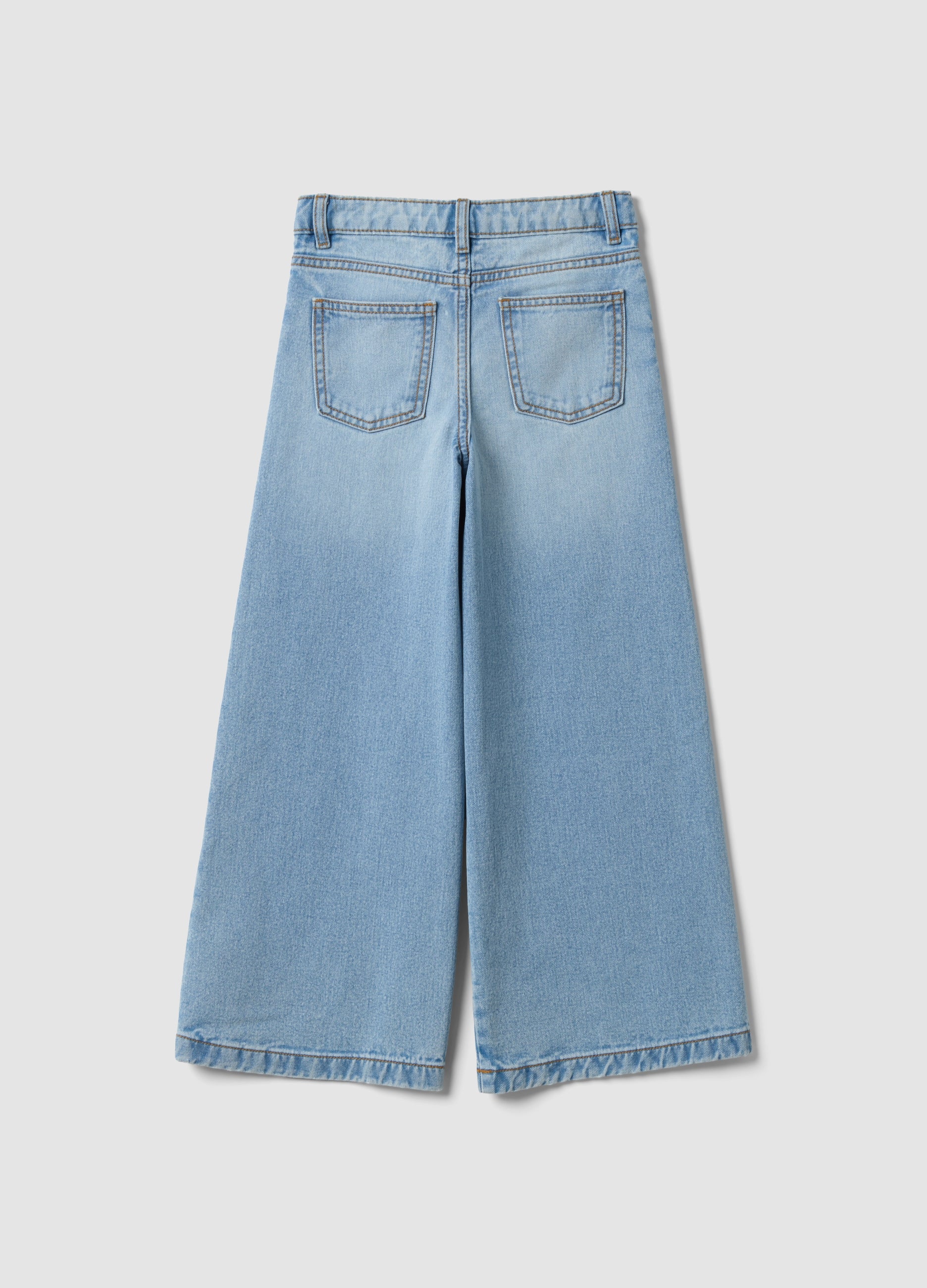 OVS Girls’ Pure Cotton Wide-Leg Denim Jeans With Embroidery