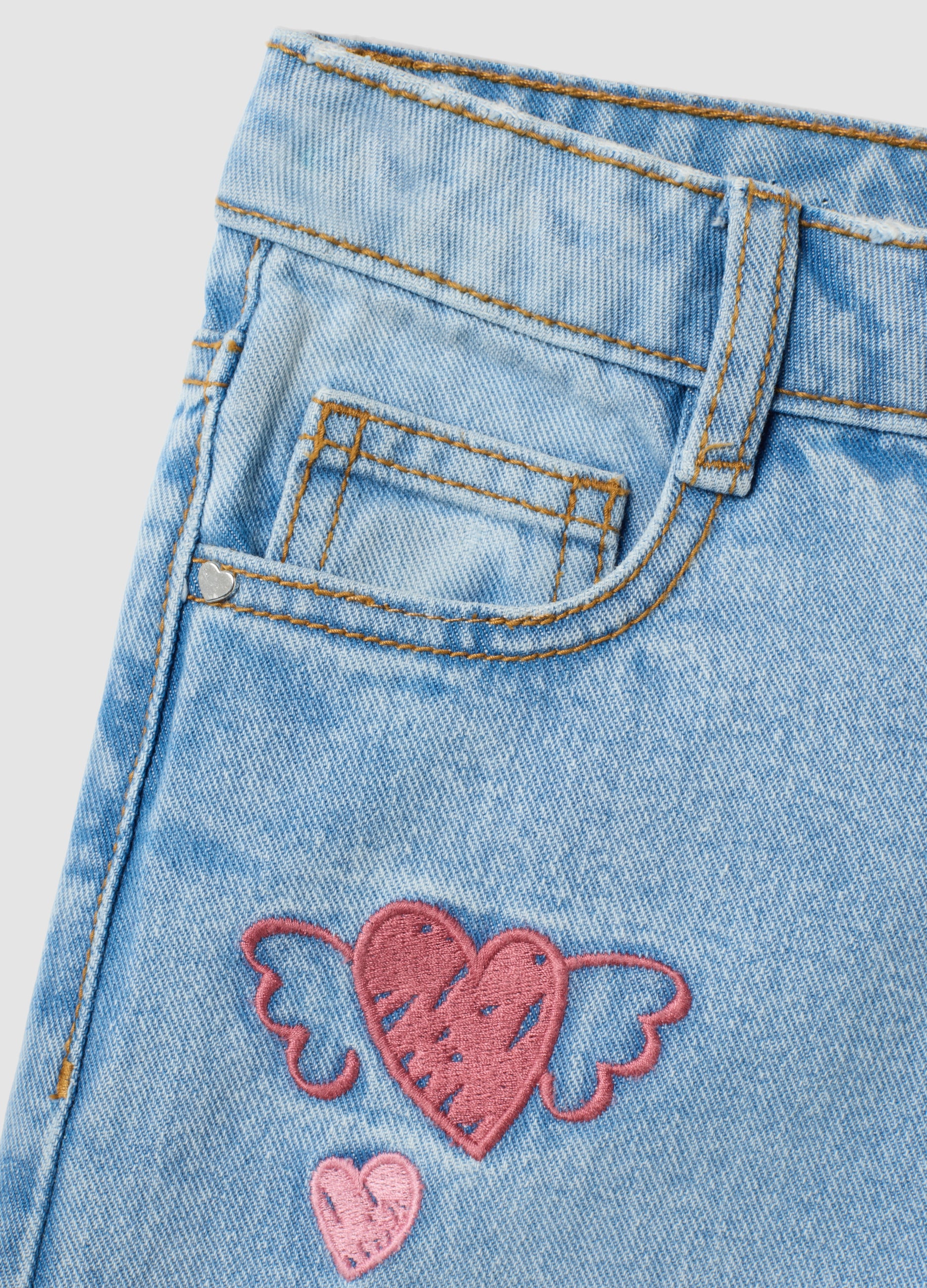OVS Girls’ Pure Cotton Wide-Leg Denim Jeans With Embroidery
