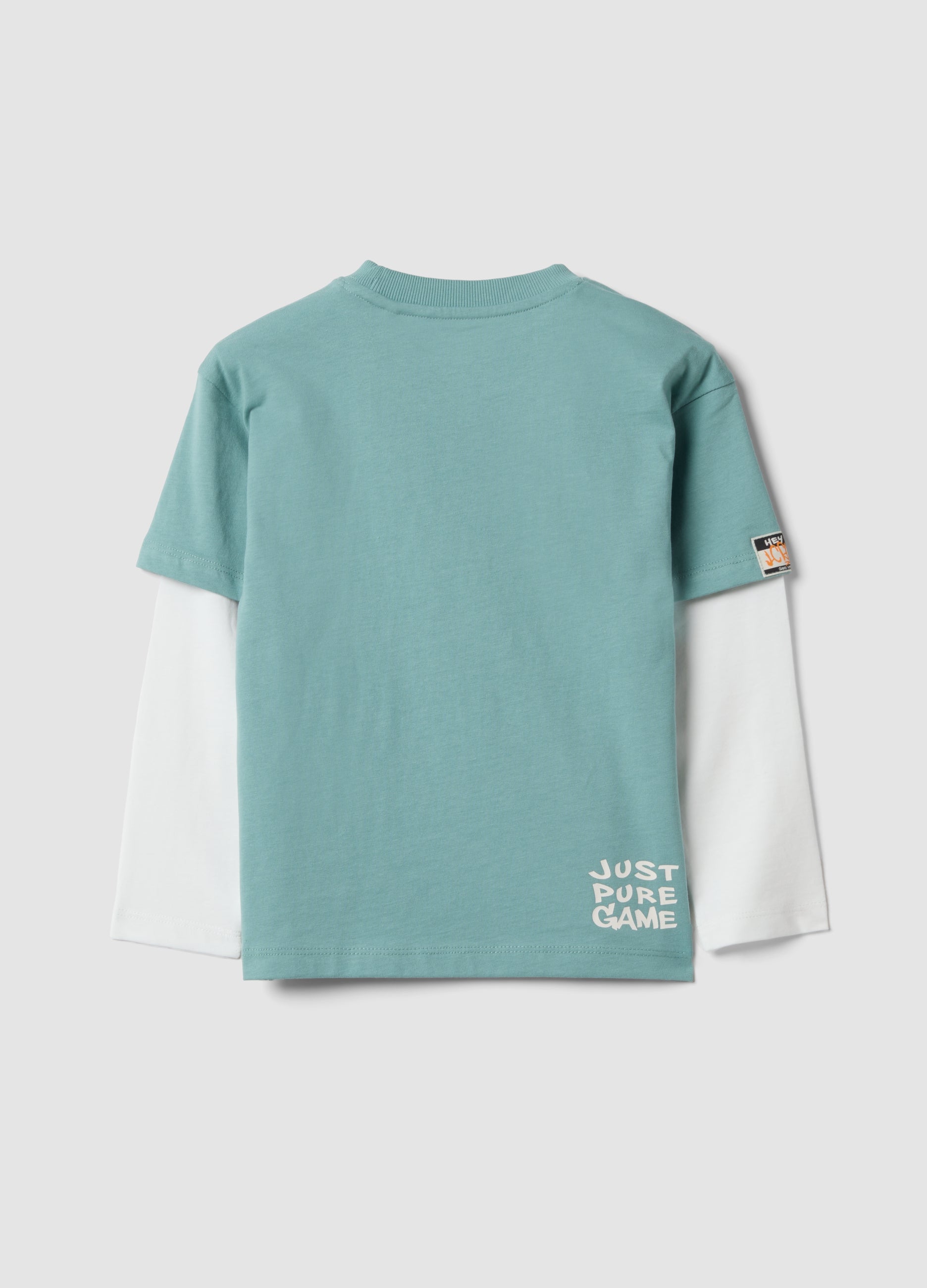 OVS Green long-sleeve pure cotton jersey T-shirt with layered-look sleeves