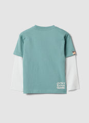OVS Green long-sleeve pure cotton jersey T-shirt with layered-look sleeves