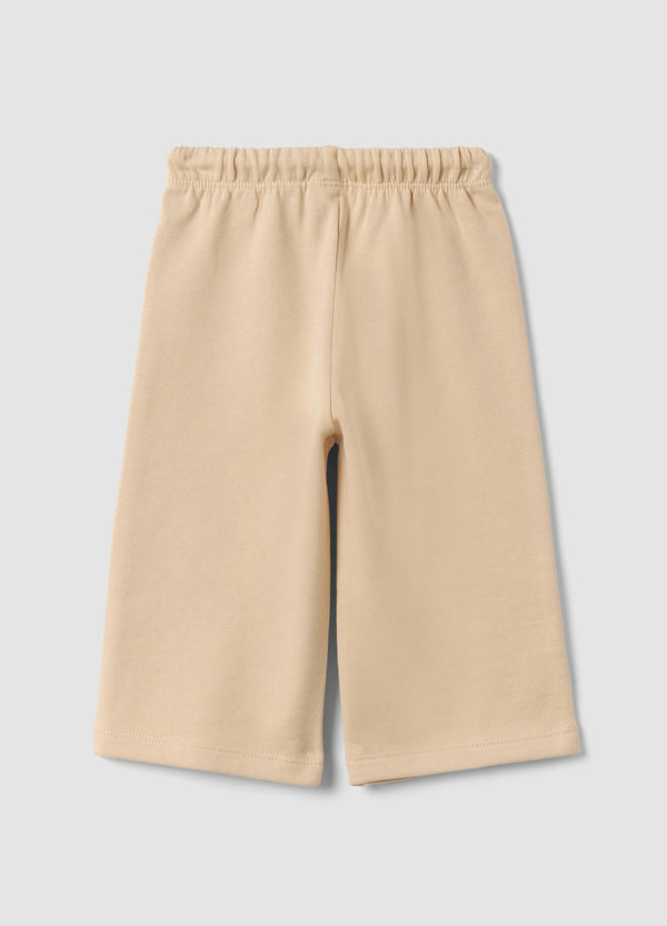 OVS Beige Pure Cotton Trousers With Elasticated Waist And Print For Baby Girl