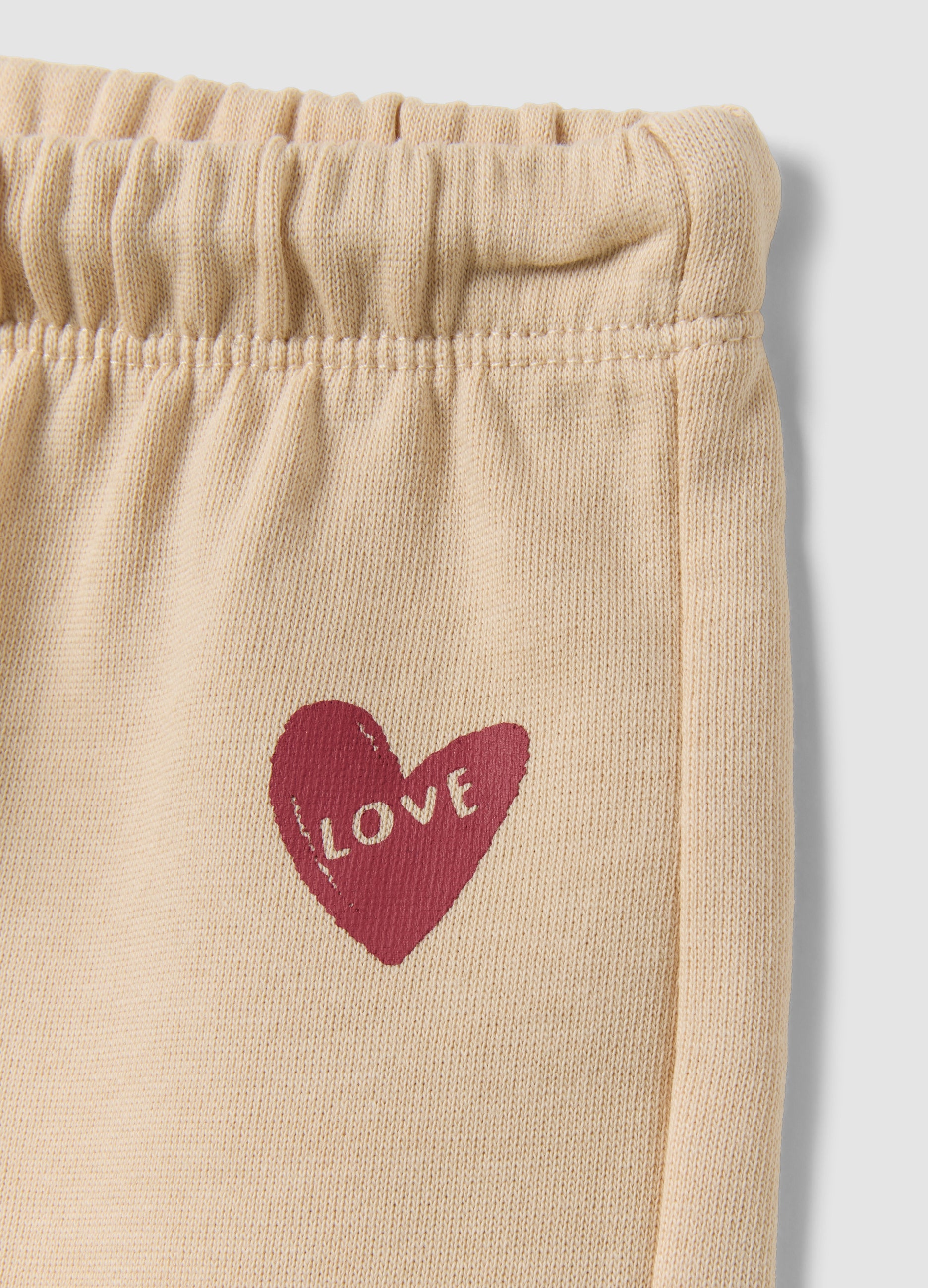 OVS Beige Pure Cotton Trousers With Elasticated Waist And Print For Baby Girl