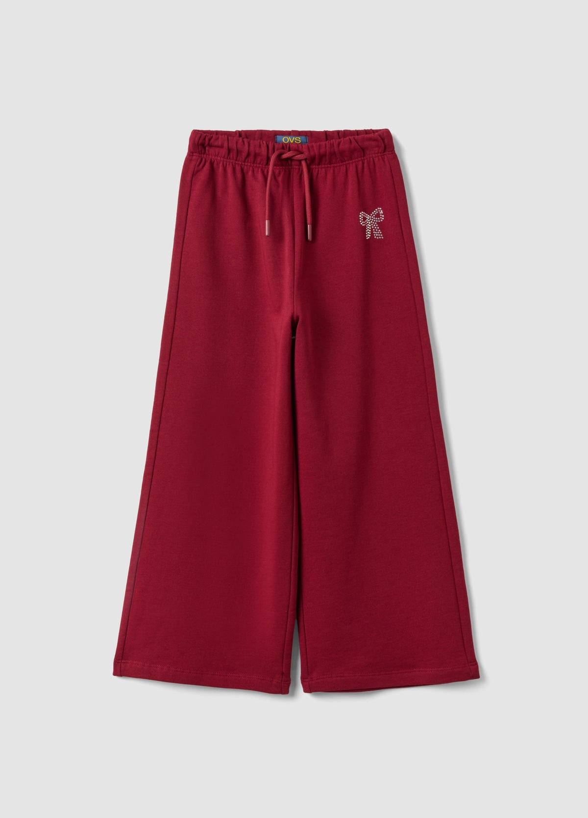 OVS Red Pure Cotton Trousers With Elasticated Waist And Bow For Girls