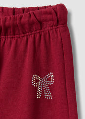 OVS Red Pure Cotton Trousers With Elasticated Waist And Bow For Girls