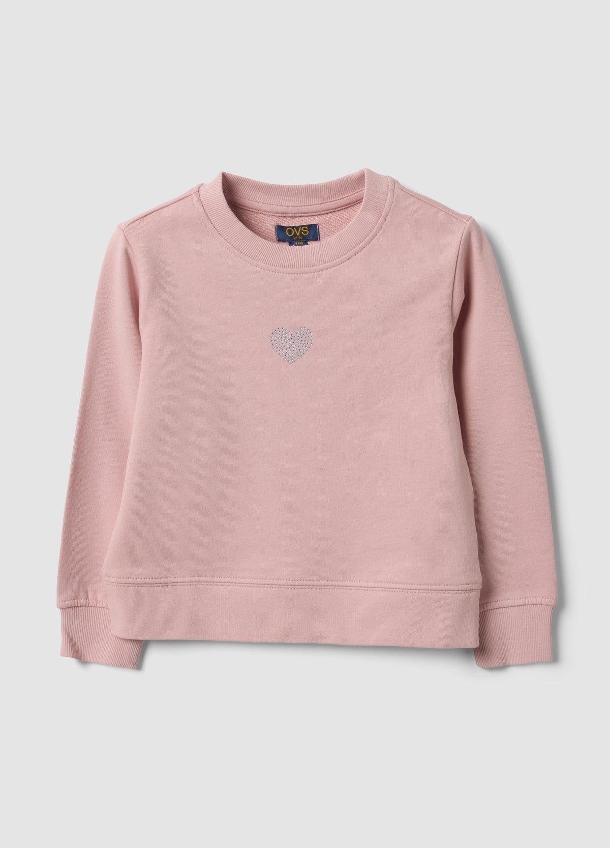 OVS Pink Pure Cotton Crew-Neck Sweatshirt With Heart For Girls