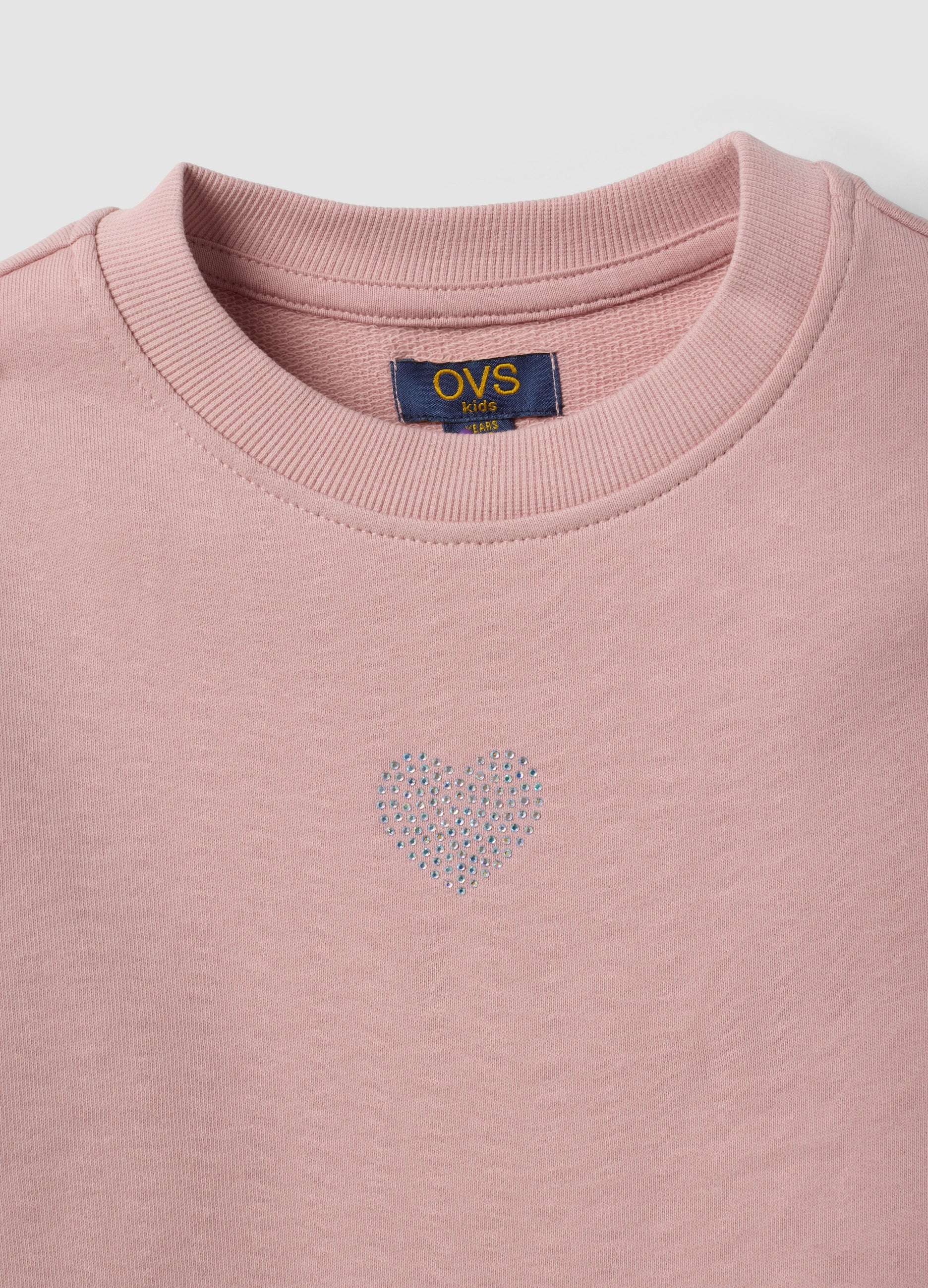 OVS Pink Pure Cotton Crew-Neck Sweatshirt With Heart For Girls