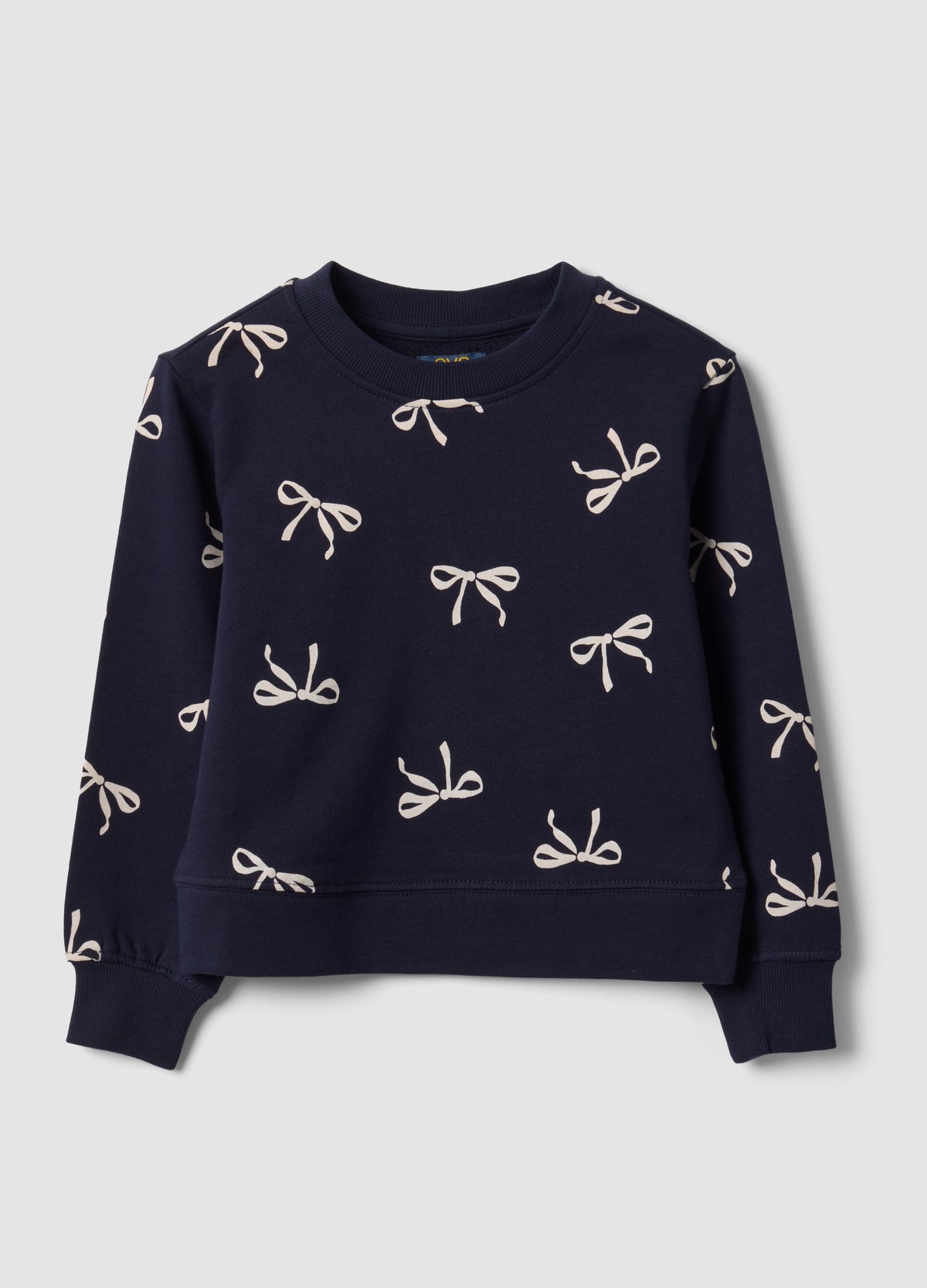 OVS Blue Pure Cotton Sweatshirt With Bow Print And Crew Neck For Girls