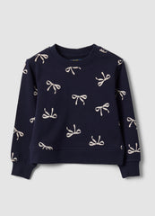OVS Blue Pure Cotton Sweatshirt With Bow Print And Crew Neck For Girls