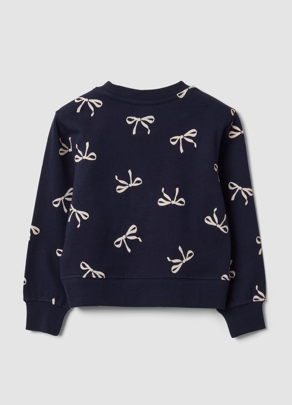 OVS Blue Pure Cotton Sweatshirt With Bow Print And Crew Neck For Girls