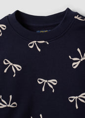 OVS Blue Pure Cotton Sweatshirt With Bow Print And Crew Neck For Girls