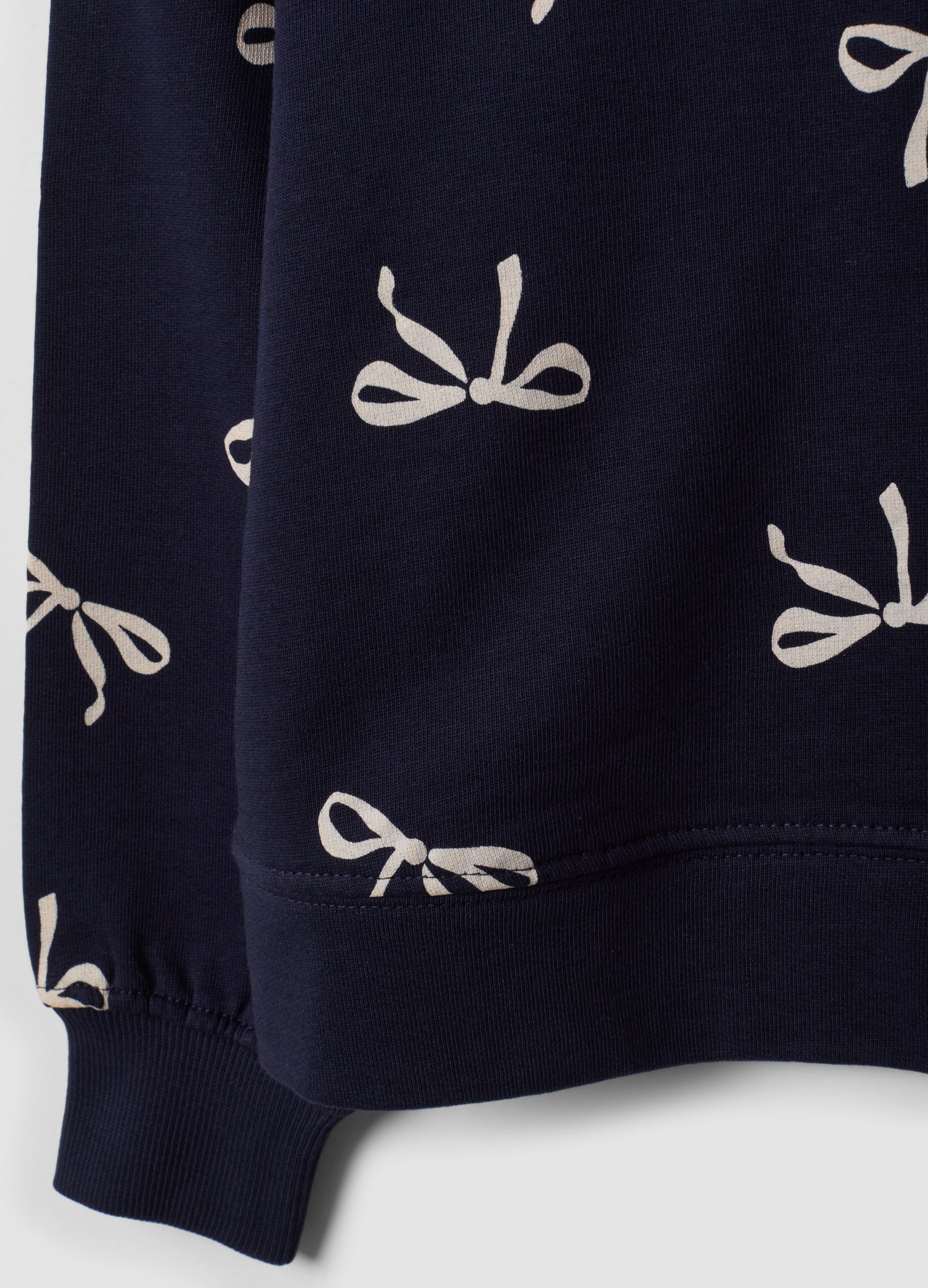 OVS Blue Pure Cotton Sweatshirt With Bow Print And Crew Neck For Girls