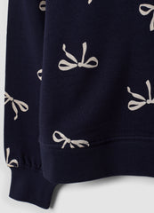 OVS Blue Pure Cotton Sweatshirt With Bow Print And Crew Neck For Girls