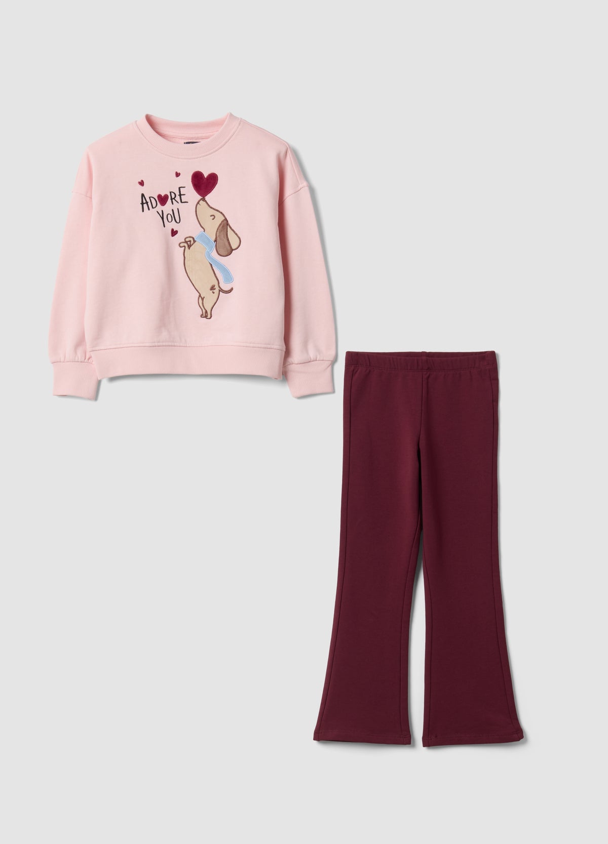 OVS Pink And Red Pure Cotton Set With Puppy Print For Girls