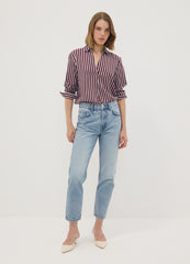 OVS Red striped pure viscose shirt with classic collar, regular fit