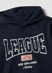 OVS Blue 100% Cotton Hoodie With Front Print For Boys