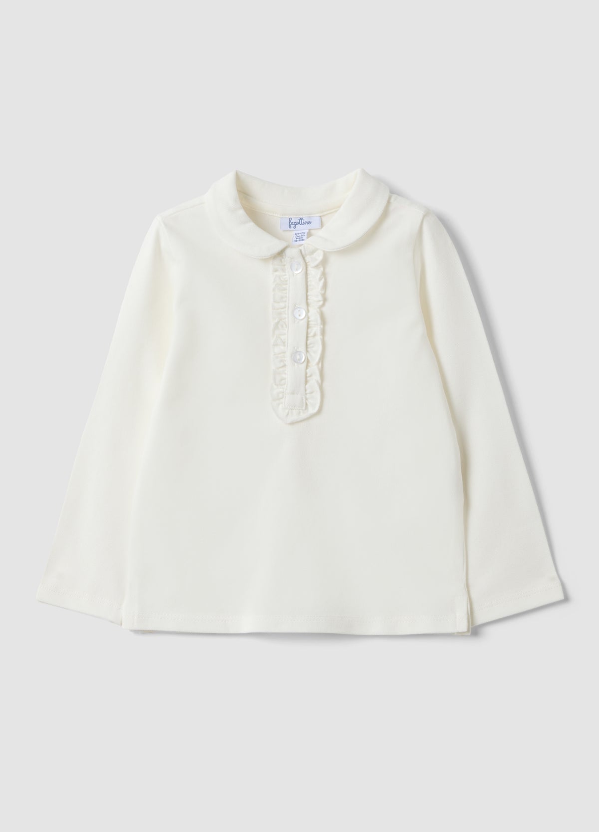 OVS White Stretch Organic Cotton Polo Shirt With Ruffle Detailing For Baby Girl