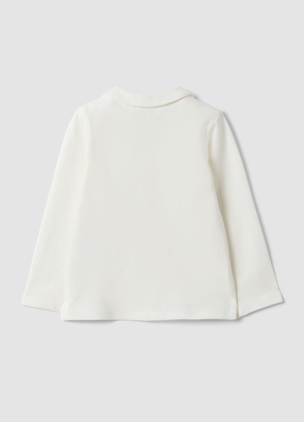 OVS White Stretch Organic Cotton Polo Shirt With Ruffle Detailing For Baby Girl