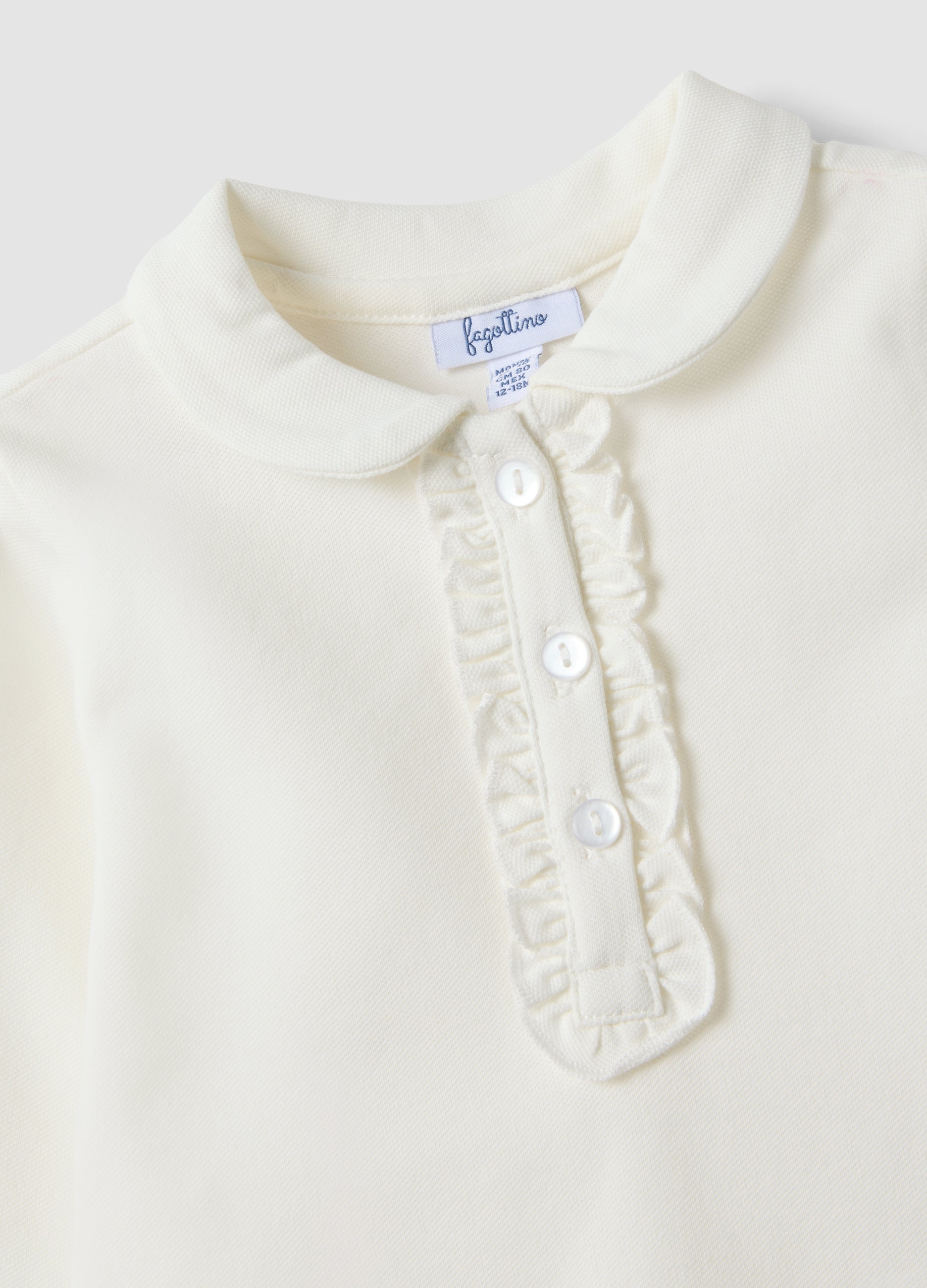 OVS White Stretch Organic Cotton Polo Shirt With Ruffle Detailing For Baby Girl