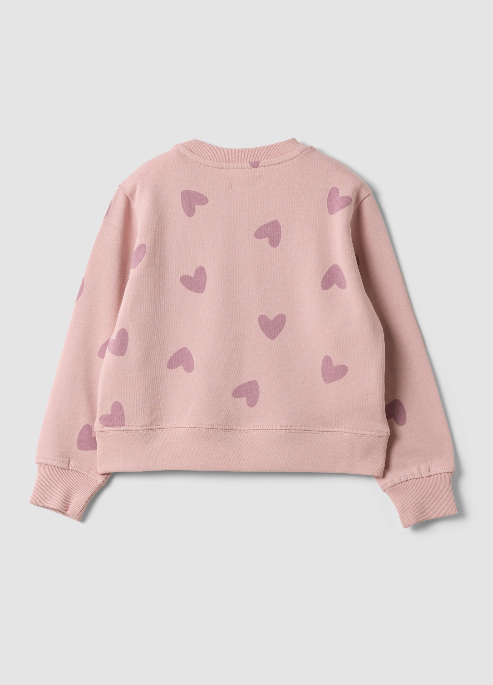 OVS Pink Pure Cotton Sweatshirt With Heart Print And Crew Neck For Girls