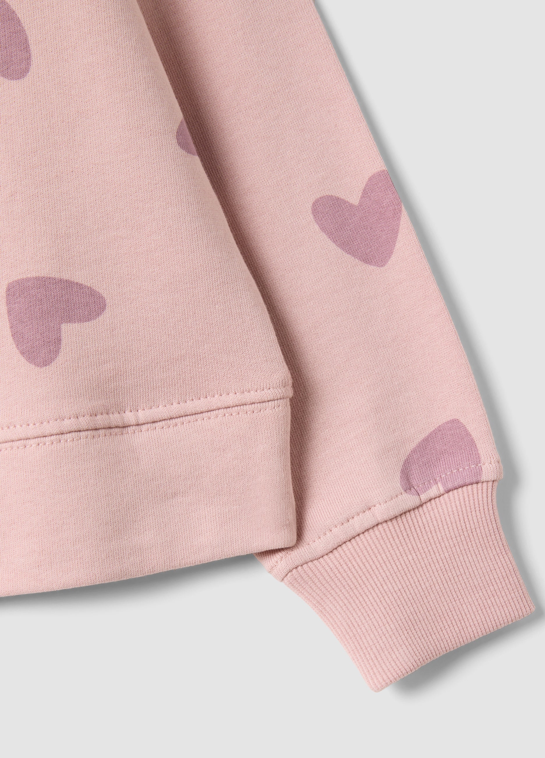 OVS Pink Pure Cotton Sweatshirt With Heart Print And Crew Neck For Girls