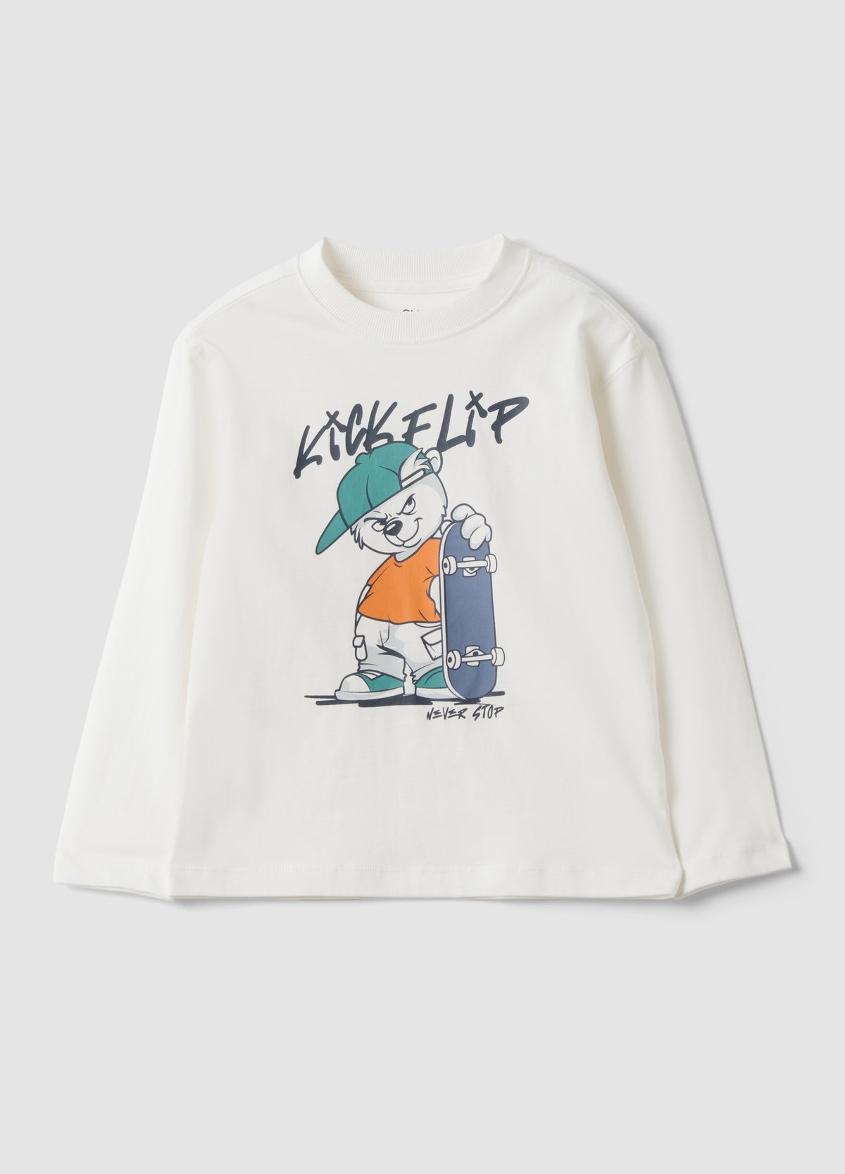 OVS White Pure Cotton Oversized Fit T-Shirt With Skate Print For Boys