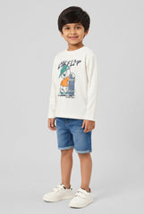 OVS White Pure Cotton Oversized Fit T-Shirt With Skate Print For Boys