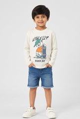 OVS White Pure Cotton Oversized Fit T-Shirt With Skate Print For Boys