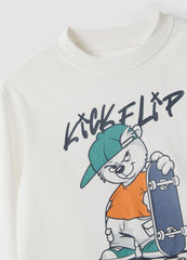 OVS White Pure Cotton Oversized Fit T-Shirt With Skate Print For Boys