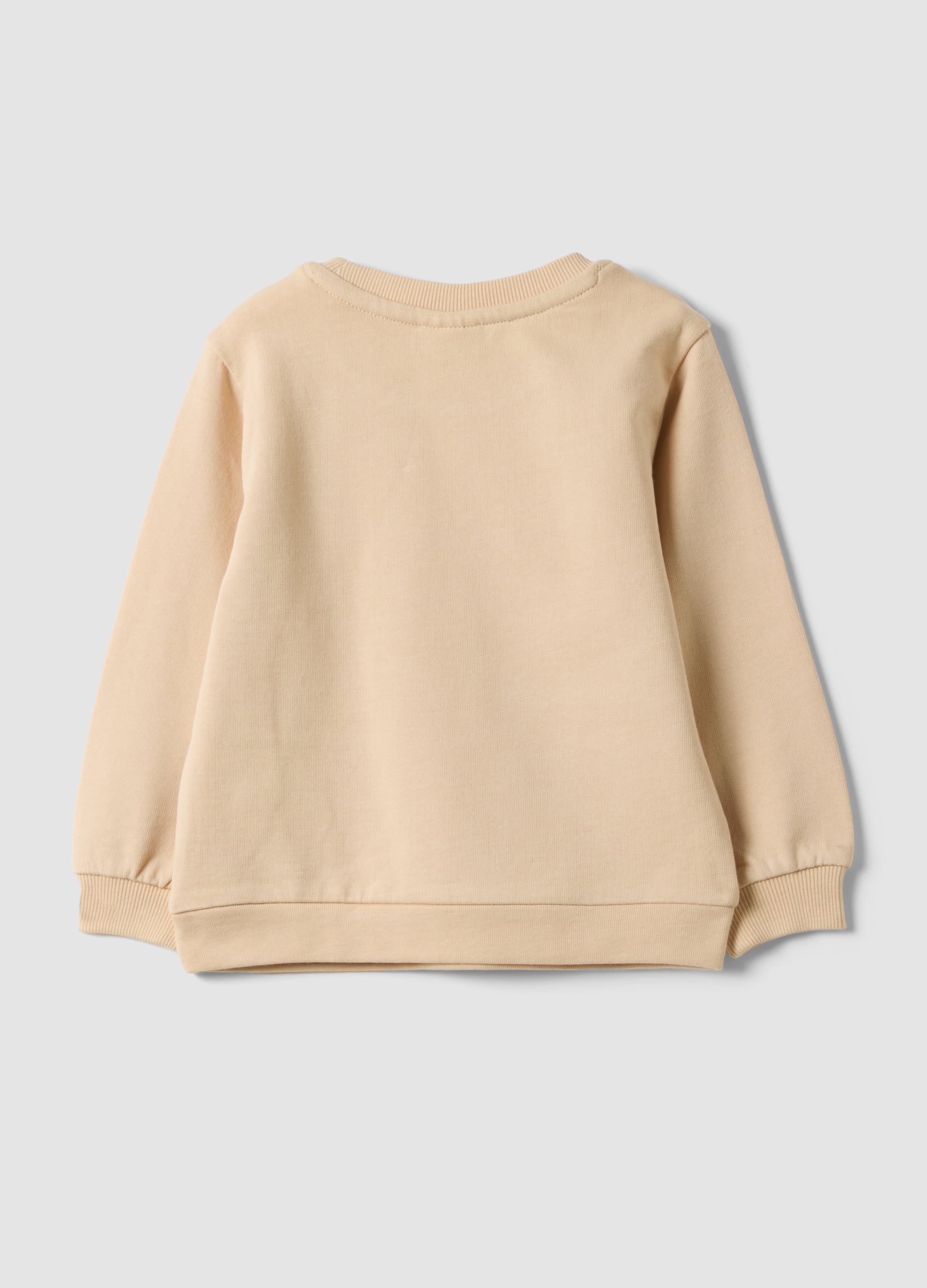 OVS Beige Pure Cotton Crew-Neck Sweatshirt With Heart Print For Baby Girl