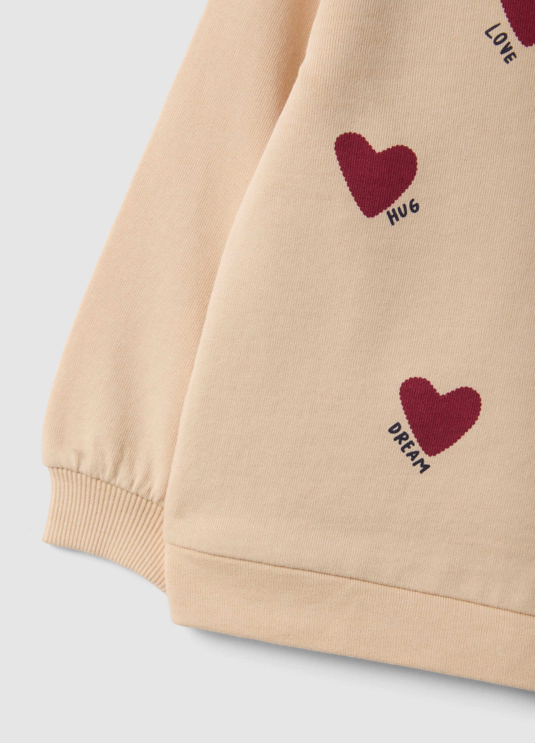 OVS Beige Pure Cotton Crew-Neck Sweatshirt With Heart Print For Baby Girl