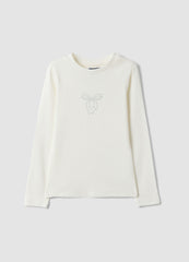OVS White Stretch Organic Cotton Printed T-Shirt For Girls