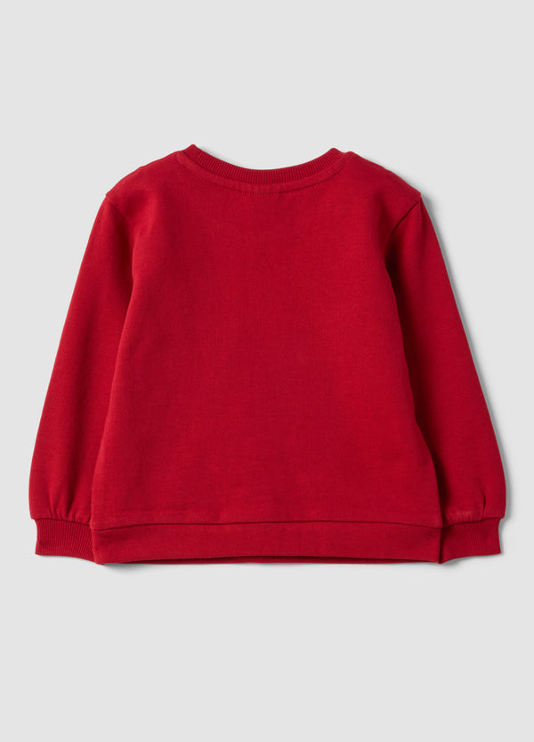 OVS Red Pure Cotton Crew-Neck Sweatshirt With Teddy Bear Print For Baby Girl