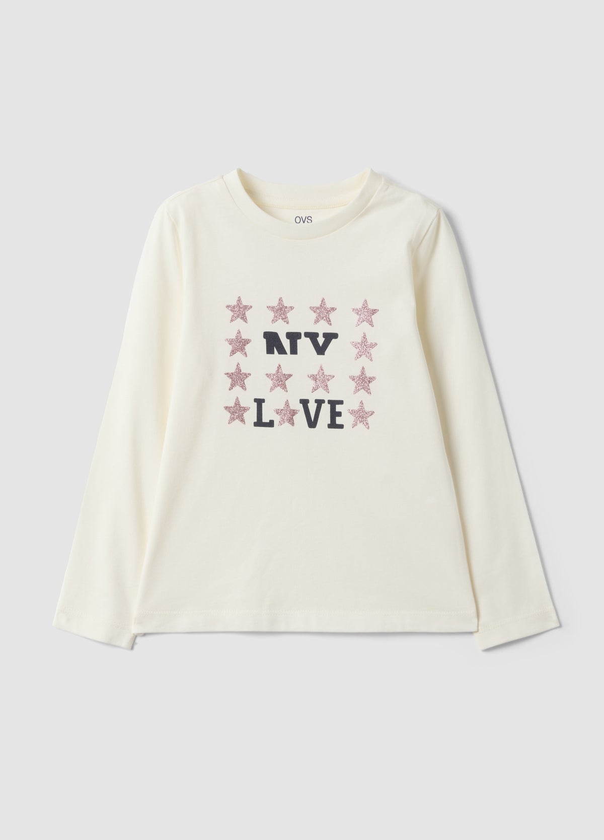 OVS White Pure Organic Cotton T-Shirt With Glitter Print For Girls