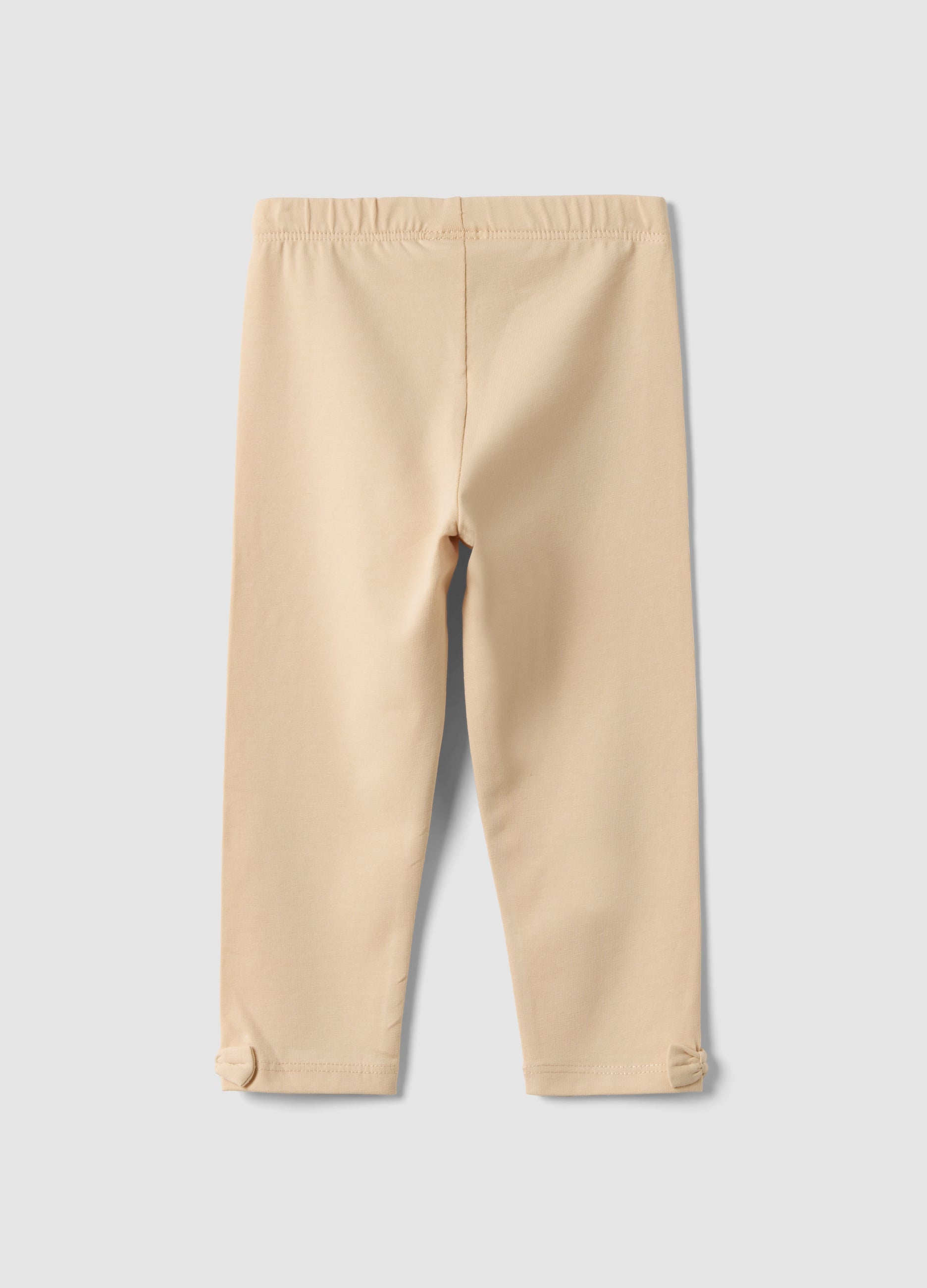 OVS Beige Stretch Organic Cotton Leggings With Bows For Baby Girl