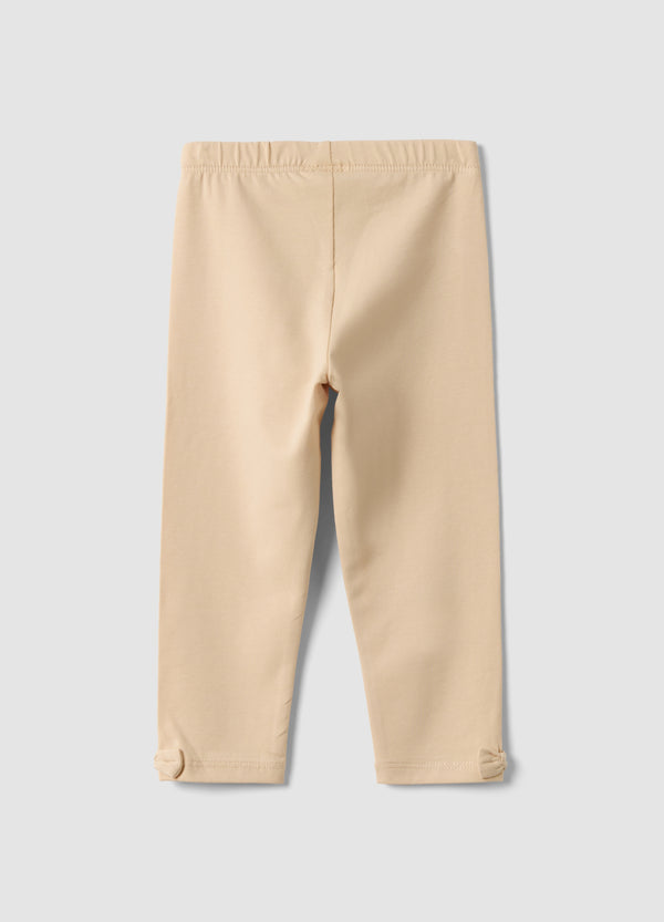 OVS Beige Stretch Organic Cotton Leggings With Bows For Baby Girl