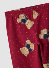 OVS Red Organic Stretch Cotton Leggings With Teddy Bear Print For Girls