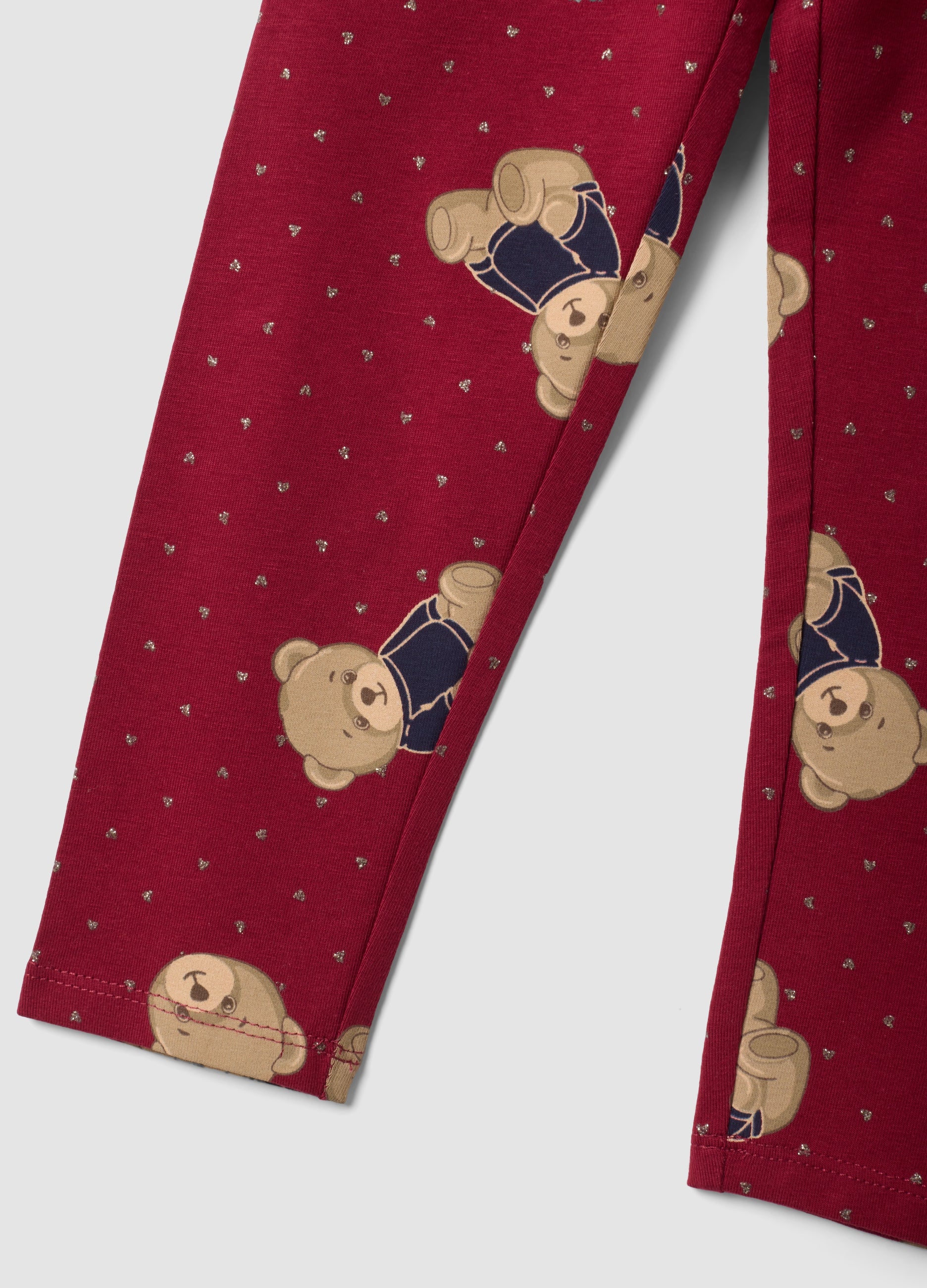 OVS Red Organic Stretch Cotton Leggings With Teddy Bear Print For Girls