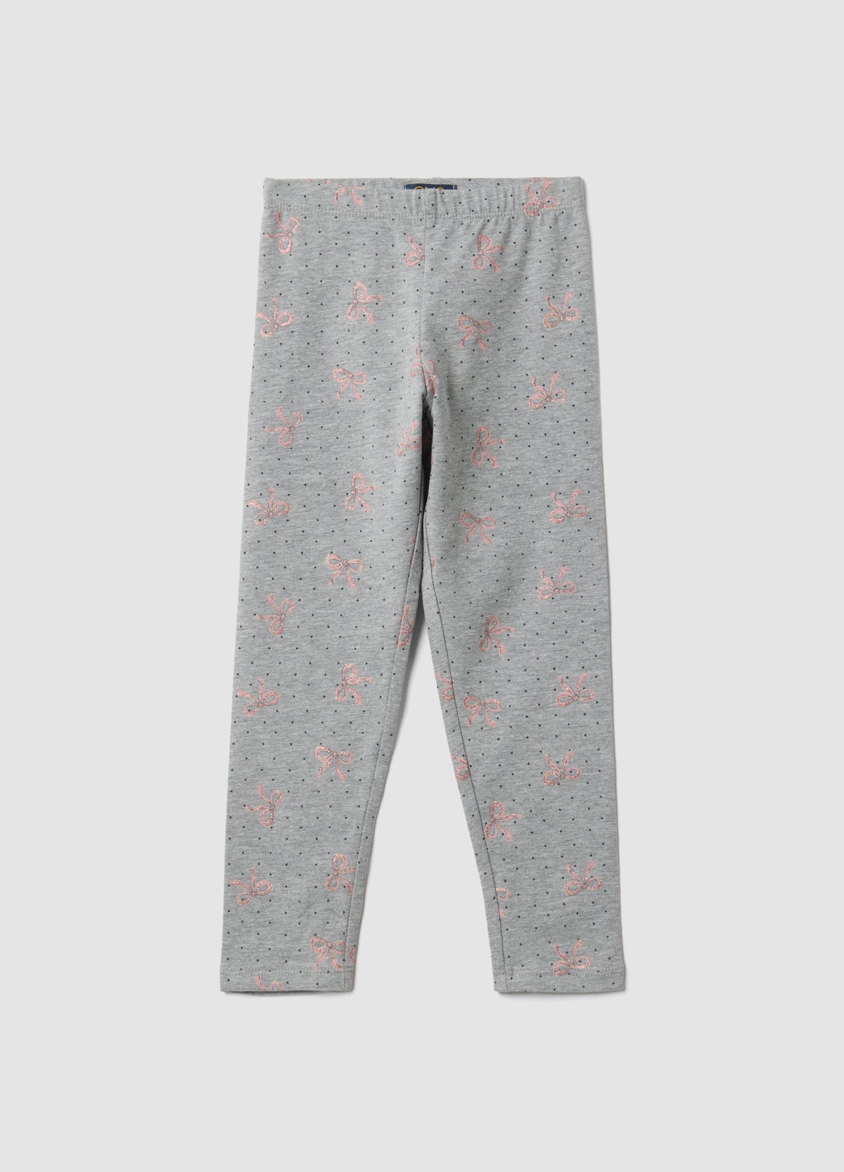 OVS Grey Skinny Leggings In Stretch Organic Cotton With Bows For Girls