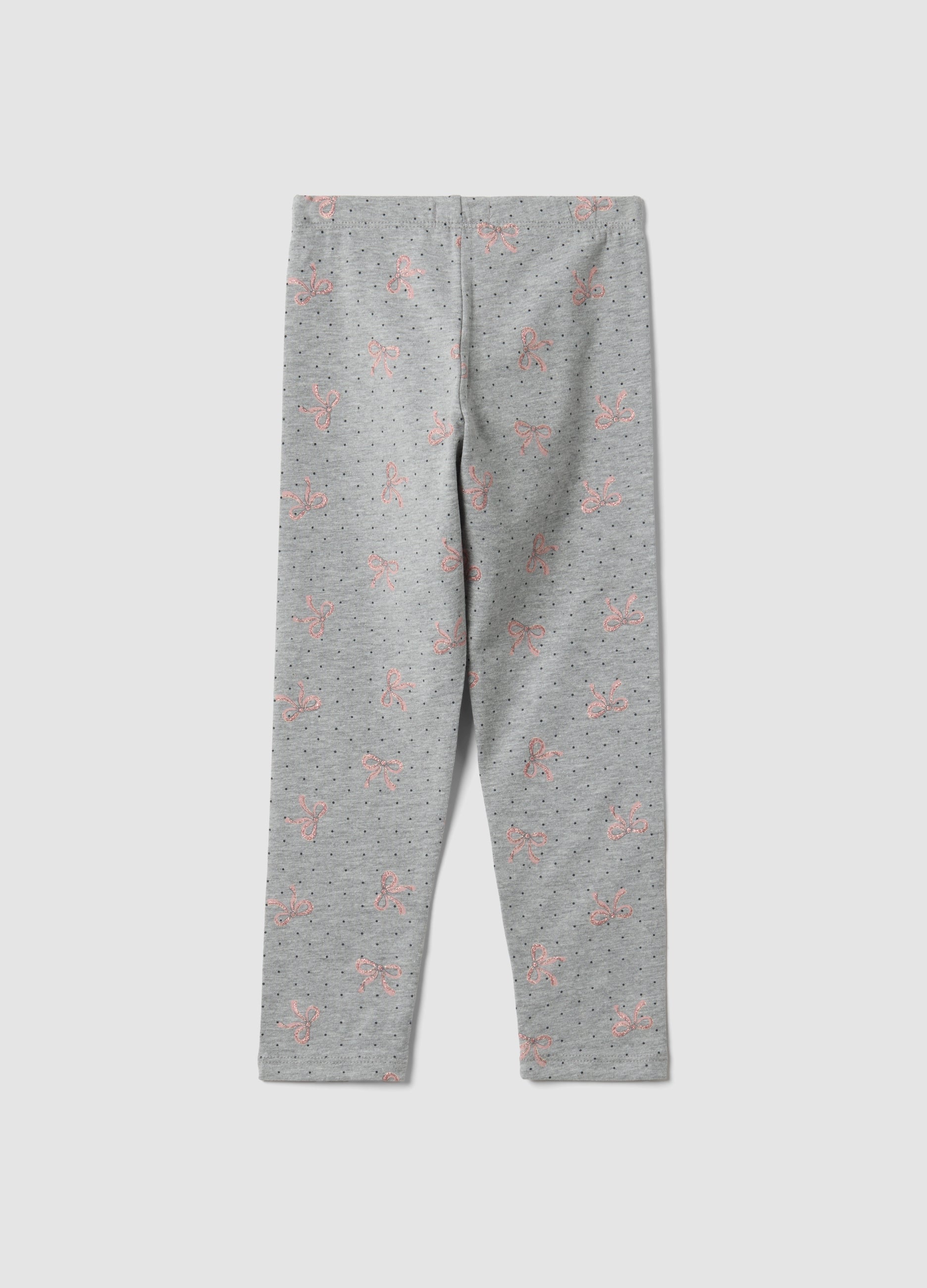 OVS Grey Skinny Leggings In Stretch Organic Cotton With Bows For Girls