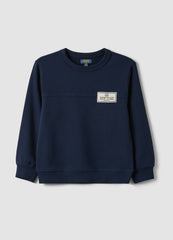 OVS Blue Organic Cotton Sweatshirt With Print For Boys, Relaxed Fit