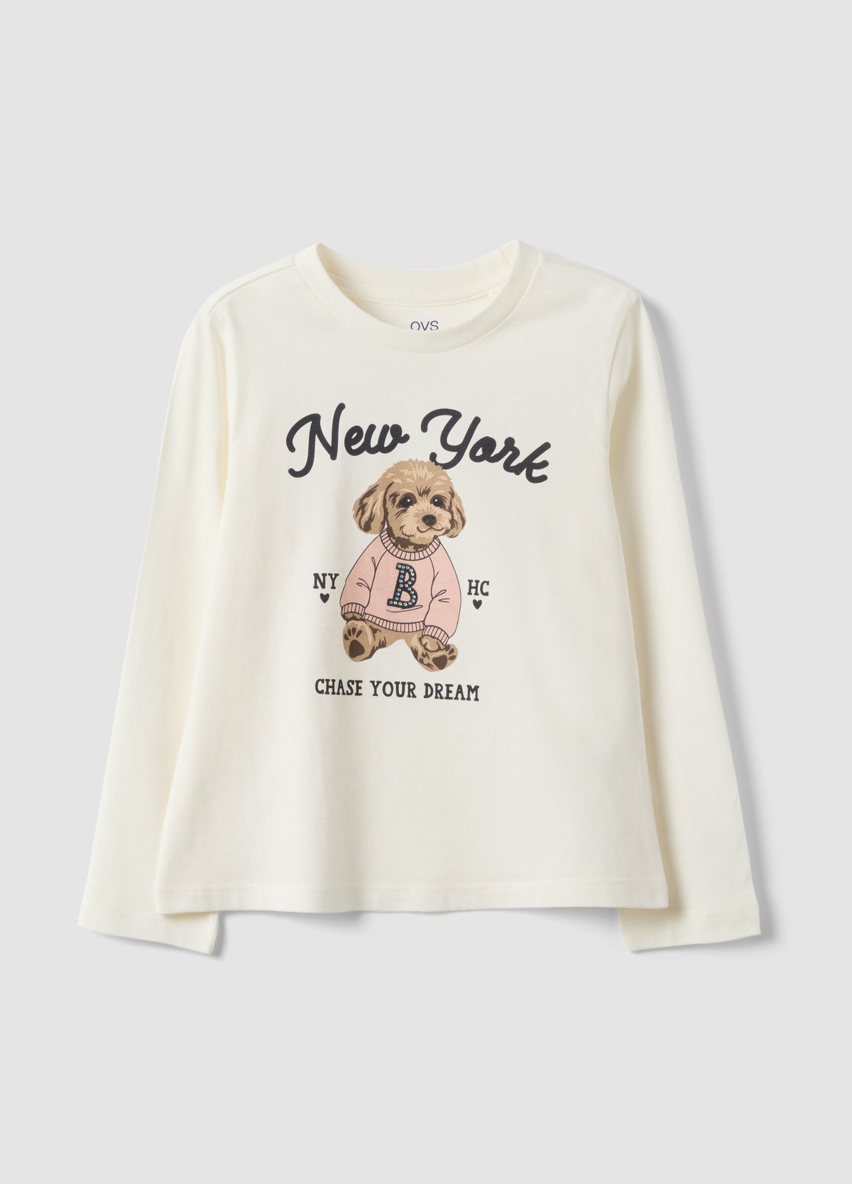 OVS White Pure Organic Cotton T-Shirt With Puppy Print For Girls