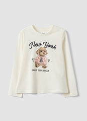 OVS White Pure Organic Cotton T-Shirt With Puppy Print For Girls